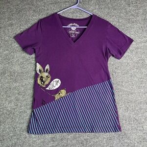 Y2K‎ Volcom Alexandria Juarez Shirt Large Purple V-neck Short Sleeve Art Artist